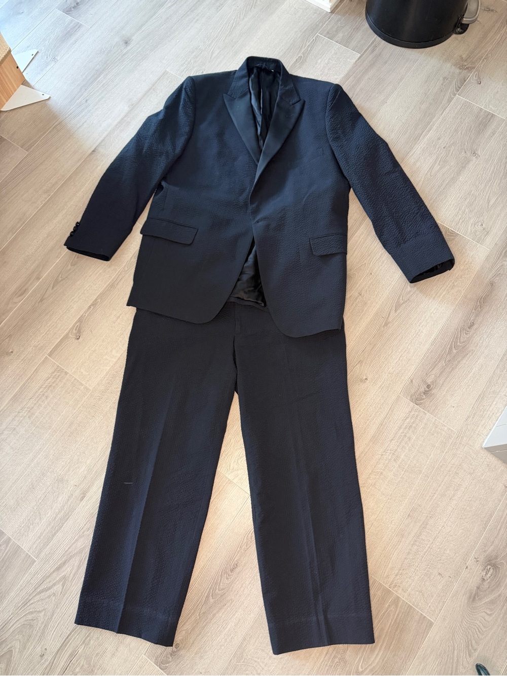 Ben Silver Charleston Solbiati Seersucker Tuxedo Navy Black Stripe Mens 46R
